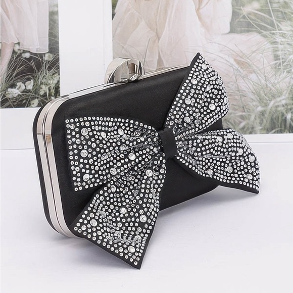 Rhinestone Hotfix Ribbon Nylon Hard Case Clutch